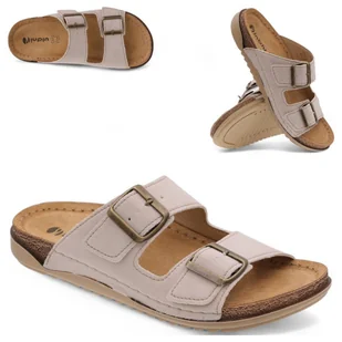 Klapki damskie Skórzana wkładka regulowane klamry lekkie Inblu Beżowe 40 - Klapki i japonki damskie - miniaturka - grafika 1