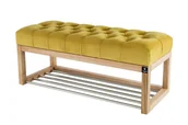 Ławki do przedpokoju - Ławka na buty 100cm EMRAWOOD drewno lite kolor naturalny siedzisko pikowane kolor żółty - miniaturka - grafika 1