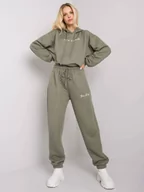 Dresy damskie - Spodnie dresowe khaki casual joggery haft - miniaturka - grafika 1