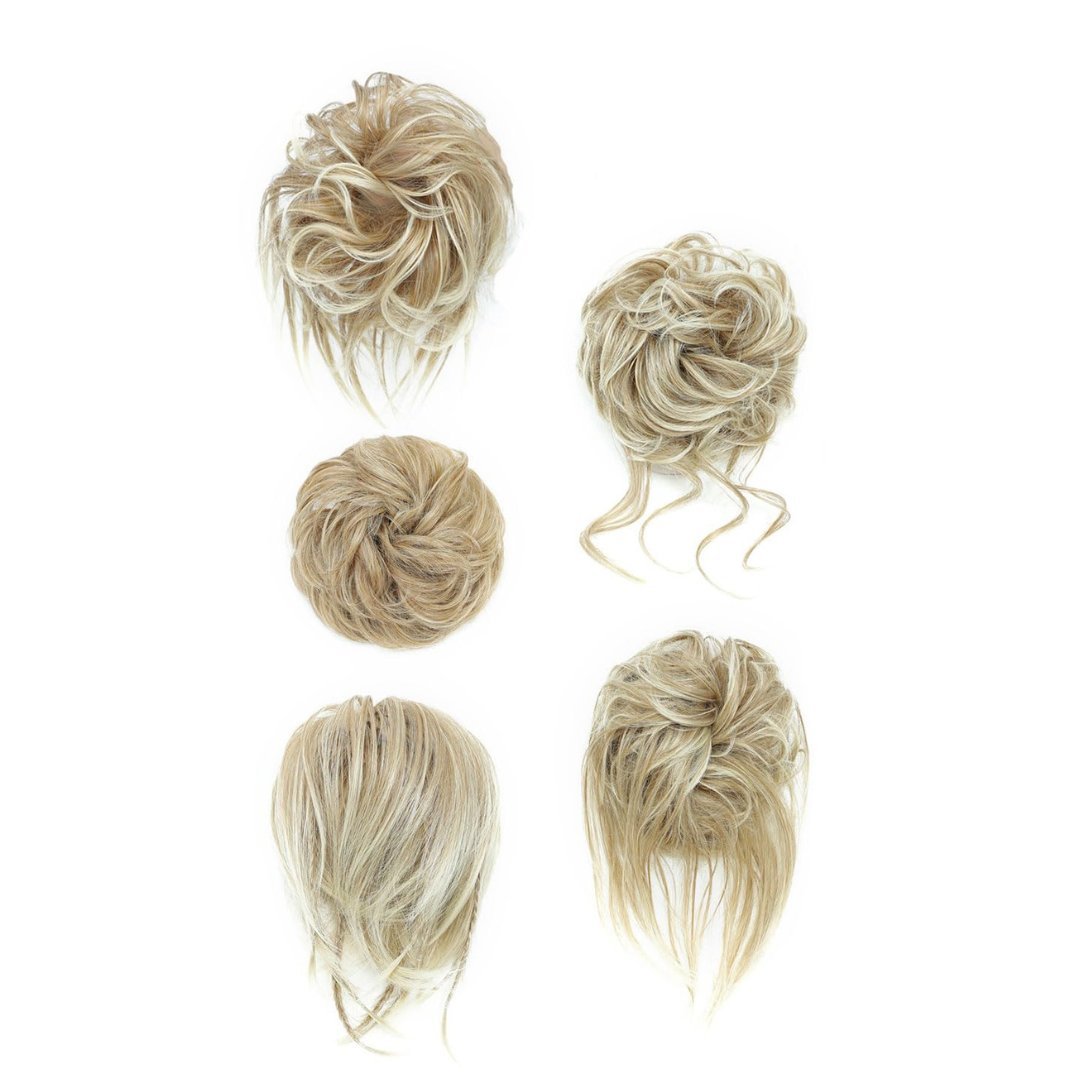 Doczepiany KOK na gumce treska GĘSTY koczek messy bun 5 szt. BLOND