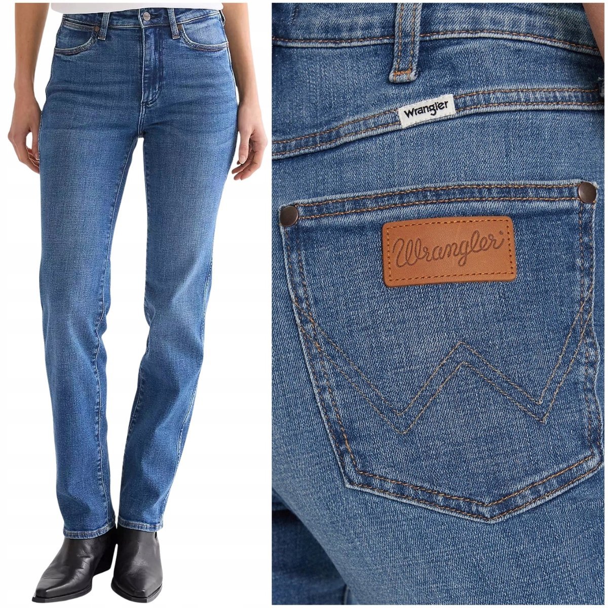 Wrangler STRAIGHT Cowboy Crest proste damskie spodnie jeansowe W36 L34