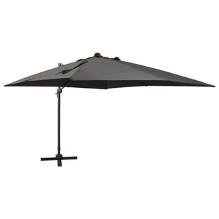 vidaXL Parasol wiszący z lampkami LED i słupkiem, antracytowy, 300 cm 312346 - Parasole ogrodowe - miniaturka - grafika 1