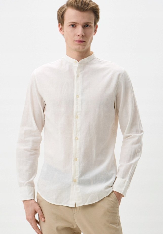 JACK&JONES ECRU KOSZULA Z LNEM ZE STÓJKA GŁADKA DŁUGI RĘKAW XXL 16FA