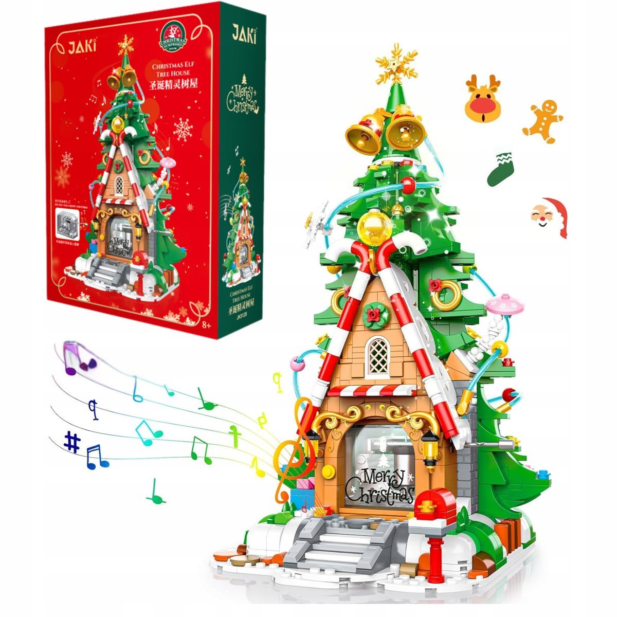 Klocki świąteczne domek elfów z choinką i pozytywką ozdoba Boże narodzenie