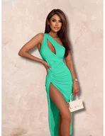 Sukienki - Elegancka midi sukienka na jedno ramię ATHENA - miętowa - miniaturka - grafika 1