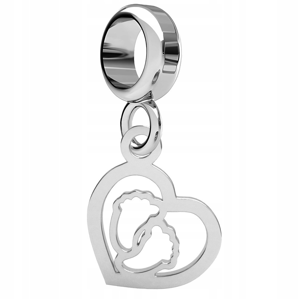Charms Srebrny Małe Serce ze Stópkami Serduszko ze Stopami Stopa SREBRO 925