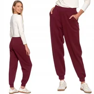 Spodnie damskie - WYGODNE SPODNIE DAMSKIE DRESOWE BAWEŁNIANE DRESY MORAJ CZERWONY XL WINE RED - miniaturka - grafika 1