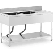 Meble gastronomiczne - Zlew basen dwukomorowy z ociekaczem półką i rantem 140 x 60 x 97 cm - miniaturka - grafika 1