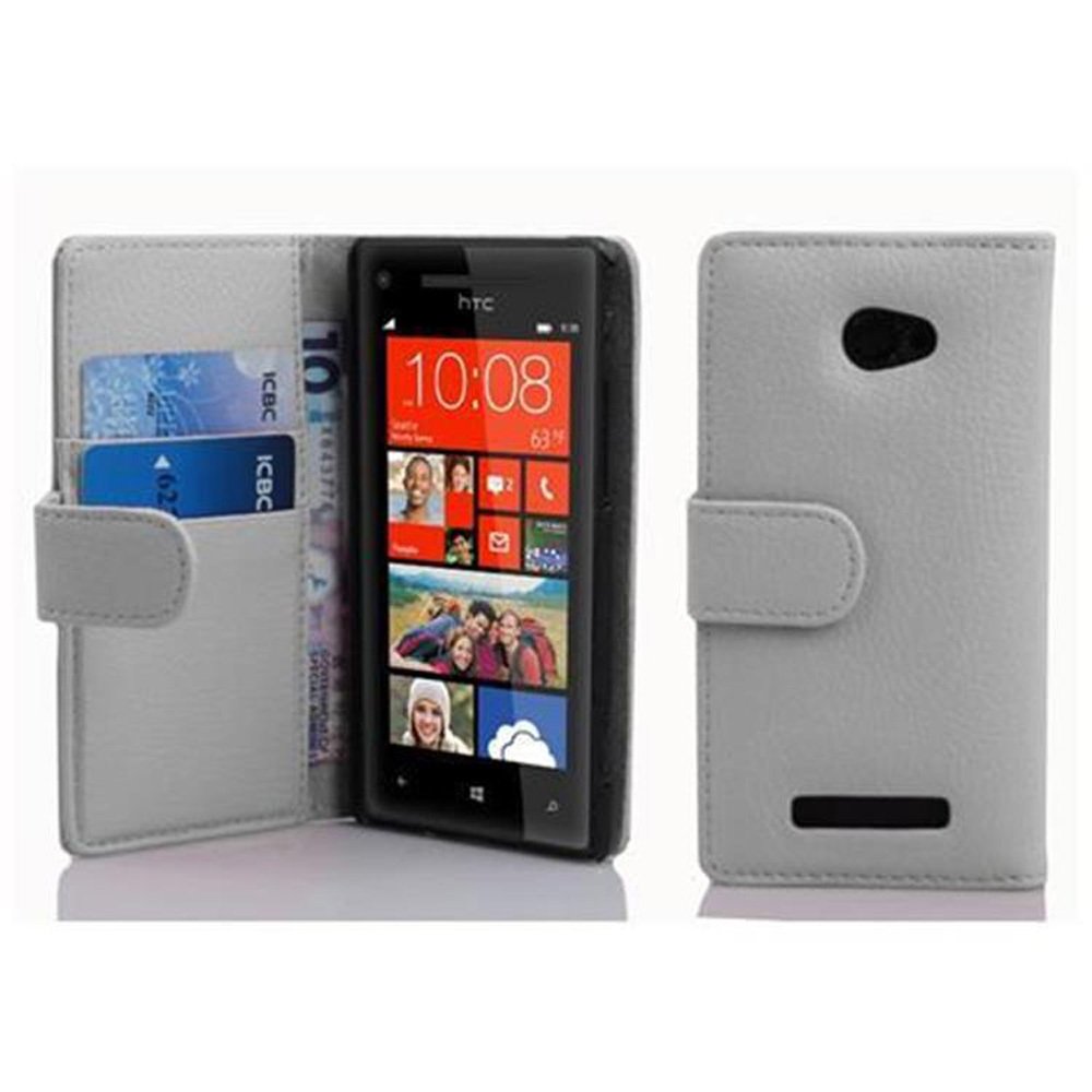 Etui Cadorabo do HTC 8X w kolorze MAGNESIUM WHITE wykonane z teksturowanej sztucznej skóry z funkcją podstawki i kieszenią na karty Etui ochronne Etui z klapką w stylu książki