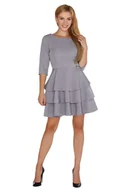Sukienki - Szara Wizytowa Rozkloszowana Sukienka z Falbankami - miniaturka - grafika 1