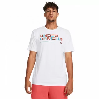 Koszulki sportowe męskie - Męski t-shirt z nadrukiem Under Armour UA Colorblock Wordmark SS - biały - UNDER ARMOUR - grafika 1