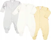 Pajacyki dla niemowląt - Pajac 3-pak Bawełna ORGANIC GOTS Popiel/Biały/Beż r 74 KLEKLE - miniaturka - grafika 1