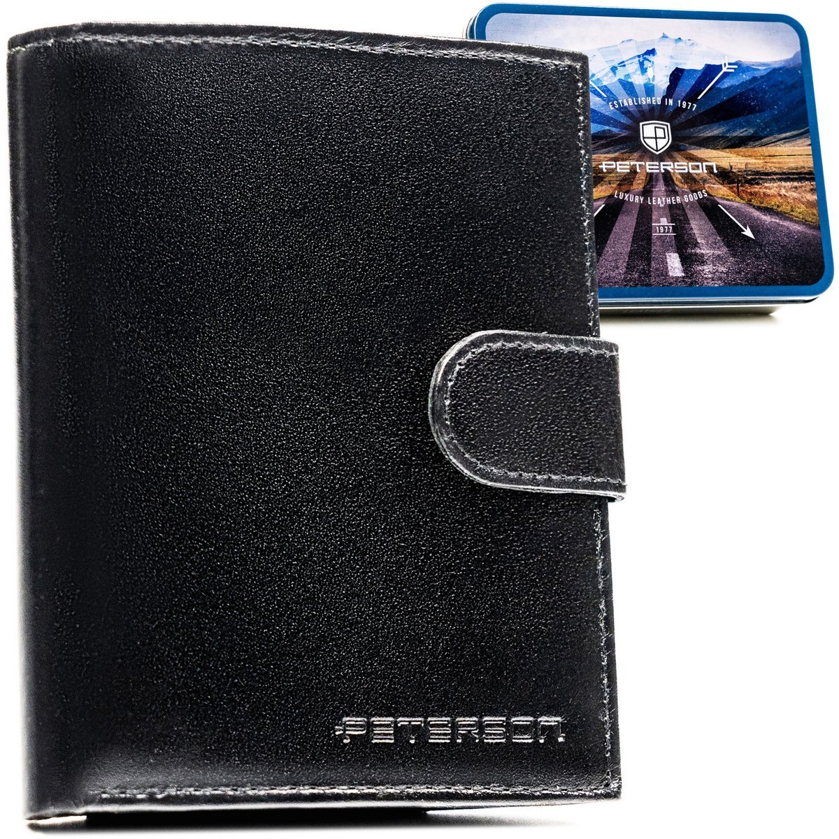 Portfel męski elegancki skórzany klasyczny z RFID STOP na prezent Peterson czarny