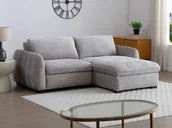 Sofy i kanapy - Kanapa narożna rozkładana i dwustronna z beżowej tkaniny melanżowej MONAVI - miniaturka - grafika 1