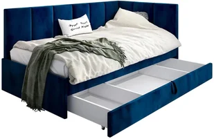 Łóżko młodzieżowe AURA 2 100x200 granatowe z tapicerowanym panelem L i szufladą MKPOL - Łóżka dla dzieci i młodzieży - miniaturka - grafika 1