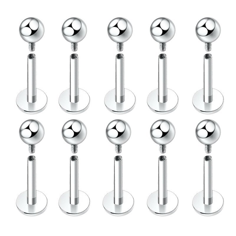 Kolczyk PIERCING Labret Tytanowy Złoty, gwint wew. ZESTAW 10 Sztuk 1,2/6/3