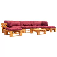 Meble ogrodowe - vidaXL 6-cz. zestaw ogrodowy, czerwone poduszki, palety z drewna FSC - miniaturka - grafika 1