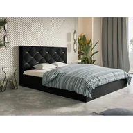 Łóżka - Łóżko tapicerowane SIM 4 z zagłówkiem, 120x200 cm, łóżko podwójne z podstawą łóżka i ramą z listew wykonanych z drewna, tkanina welurowa, kolor: czarny - miniaturka - grafika 1