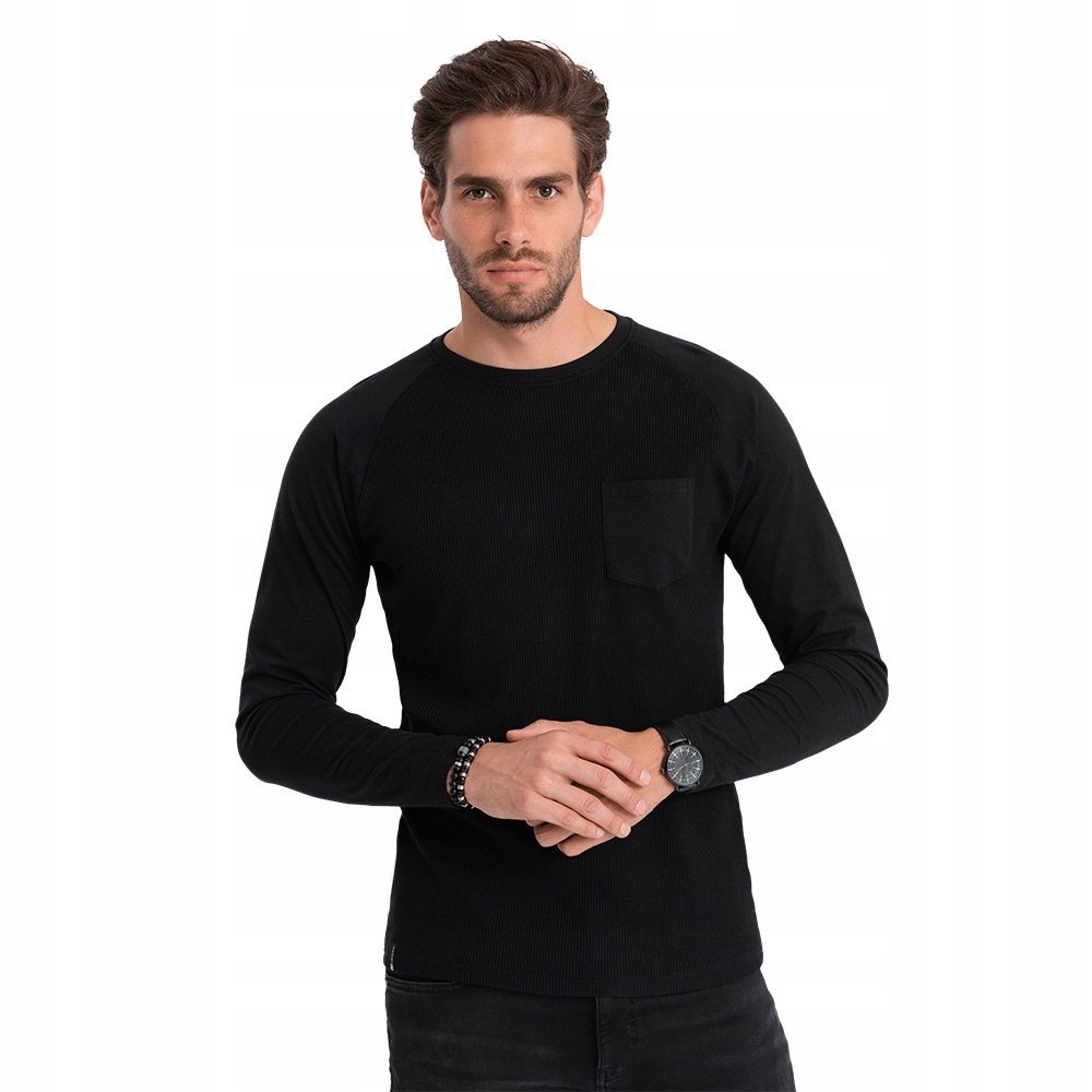 Longsleeve męski o strukturze wafla czarny Ombre V4 OM-LSCL-0109 roz. L