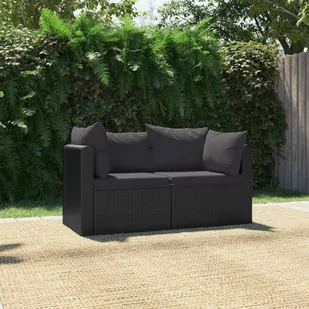 vidaXL 2-częściowa sofa ogrodowa, z poduszkami, polirattan, czarna - Sofy ogrodowe - miniaturka - grafika 1