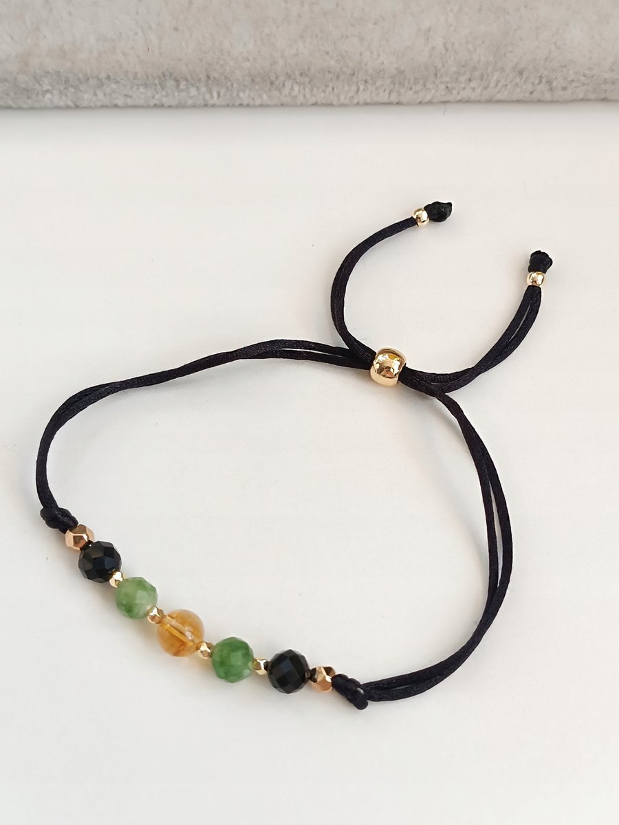 CZARNA BRANSOLETKA REGULOWANA CYTRYN CZARNY TURMALIN HEMATYT STAL STOPER