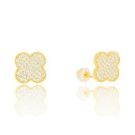 Kolczyki - Srebrne pozłacane kolczyki koniczyna marokańska z cyrkoniami pr. 925 - miniaturka - grafika 1