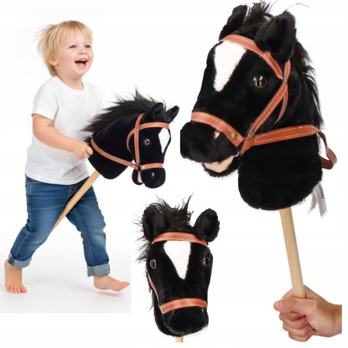 HOBBY HORSE CZARNY GŁOWA KONIA NA PATYKU, KOŃ DO SKAKANIA, KONIK DO ZABAWY