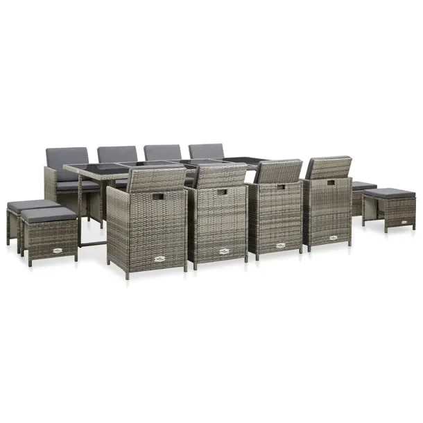Zestaw Mebli Ogrodowych Rattanowych Szary 225x109x74 cm + 8 Krzeseł + 4 St