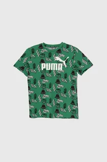 Koszulki dla dziewczynek - Puma t-shirt bawełniany dziecięcy ESS+ MID 90s AOP B kolor zielony wzorzysty - grafika 1