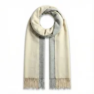 Apaszki i szaliki damskie - SZAL SZALIK kaszmir 100% kaszmirowy beżowy szary - miniaturka - grafika 1