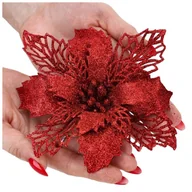 Ozdoby bożonarodzeniowe - Gwiazda Betlejemska Poinsecja Brokatowa Czerwona - miniaturka - grafika 1