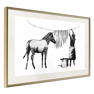 Plakat - Banksy: Washing Zebra Stripes (rozmiar 90x60, wykończenie Rama złota z passe-partout) - Plakaty - miniaturka - grafika 1