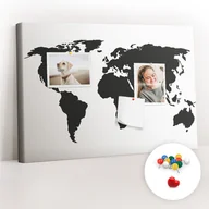 Tablice i flipcharty - Szkolna Tablica korkowa 60x40 cm, Kolorowe Pinezki, wzór Czarna mapa świata - miniaturka - grafika 1