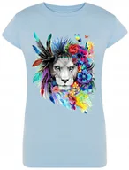 Koszulki i topy damskie - Kolorowy Lew Damski T-shirt Modny Nadruk Rozm.S - miniaturka - grafika 1