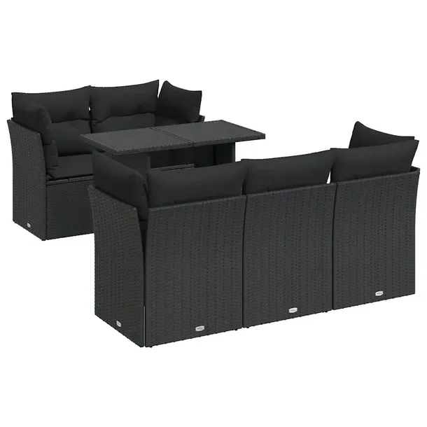Zestaw wypoczynkowy z rattanem PE, czarny, wymiary: 55x62x69 cm, 62x62x69 c