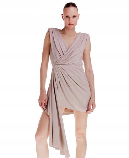 Karen Millen Sukienka Midi Beżowa z Dekoltem dla Wysokich S B1c