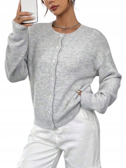 SHEIN SWETER SZARY Z DŁUGIM RĘKAWEM DAMSKI NA GUZIKI CASUAL XS 1ŁYF