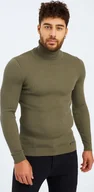 Swetry męskie - Męski sweter z golfem z cienkiej dzianiny Leif Nelson LN-1670, Khaki / XXL - miniaturka - grafika 1