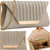 Torebki damskie - Torebka Kopertówka Wizytowa Brokatowa Złota Modna - miniaturka - grafika 1
