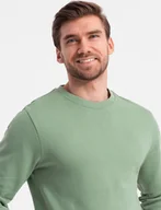 Bluzy męskie - Ombre Męska bluza dresowa BASIC z okrągłym dekoltem - zielona V3 OM-SSBN-0175 XL - miniaturka - grafika 1
