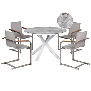 BELIANI Zestaw ogrodowy stół okrągły i 4 krzesła biało-szary aluminium stal nierdzewna blat ze szkła ceramicznego z efektem marmuru meble ogrodowe nowoczesny - Meble ogrodowe - miniaturka - grafika 1