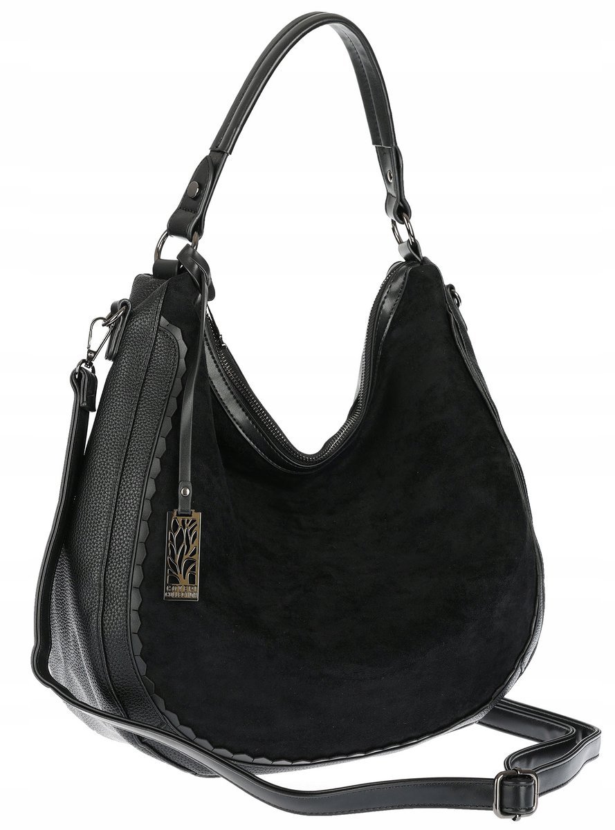 Torebka damska shopper worek zamsz A4 elegancka lekka torba CC6632 Czarna