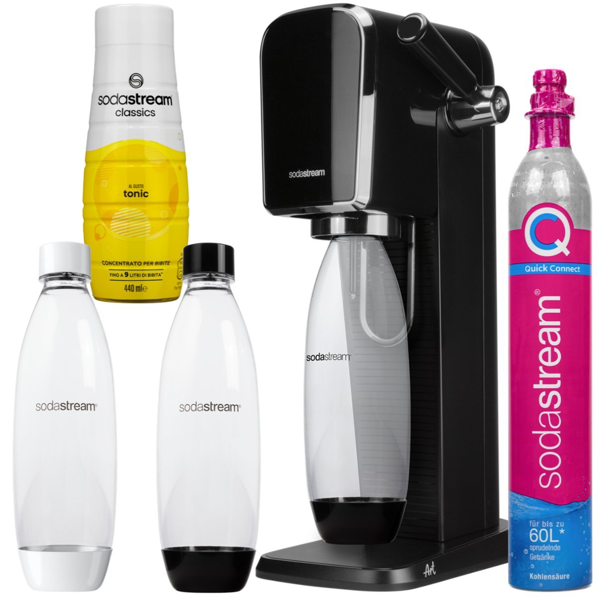 Saturator SodaStream Art Czarny + Butelka Sodastream Pet Biała 1 litr + Syrop SodaStream Tonik Tonic 440ml