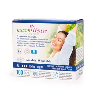 Masmi YOVEE Reuse podpaska wielorazowa na noc 100% certyfikowanej bawełny organicznej x 1 szt - Tampony - miniaturka - grafika 1