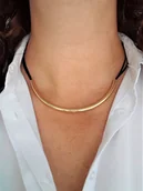 Naszyjniki - naszyjnik rurka złota metal sznurek czarny - miniaturka - grafika 1