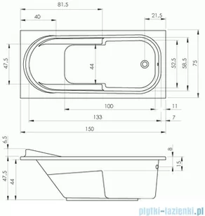 Riho Columbia wanna prostokątna 150x75cm z hydromasażem Flow prawa B002004005 - Wanny z hydromasażem - miniaturka - grafika 2