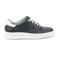 Mokasyny męskie - Buty męskie skórzane 930K granatowe z białym spodem - KOMODO - miniaturka - grafika 1