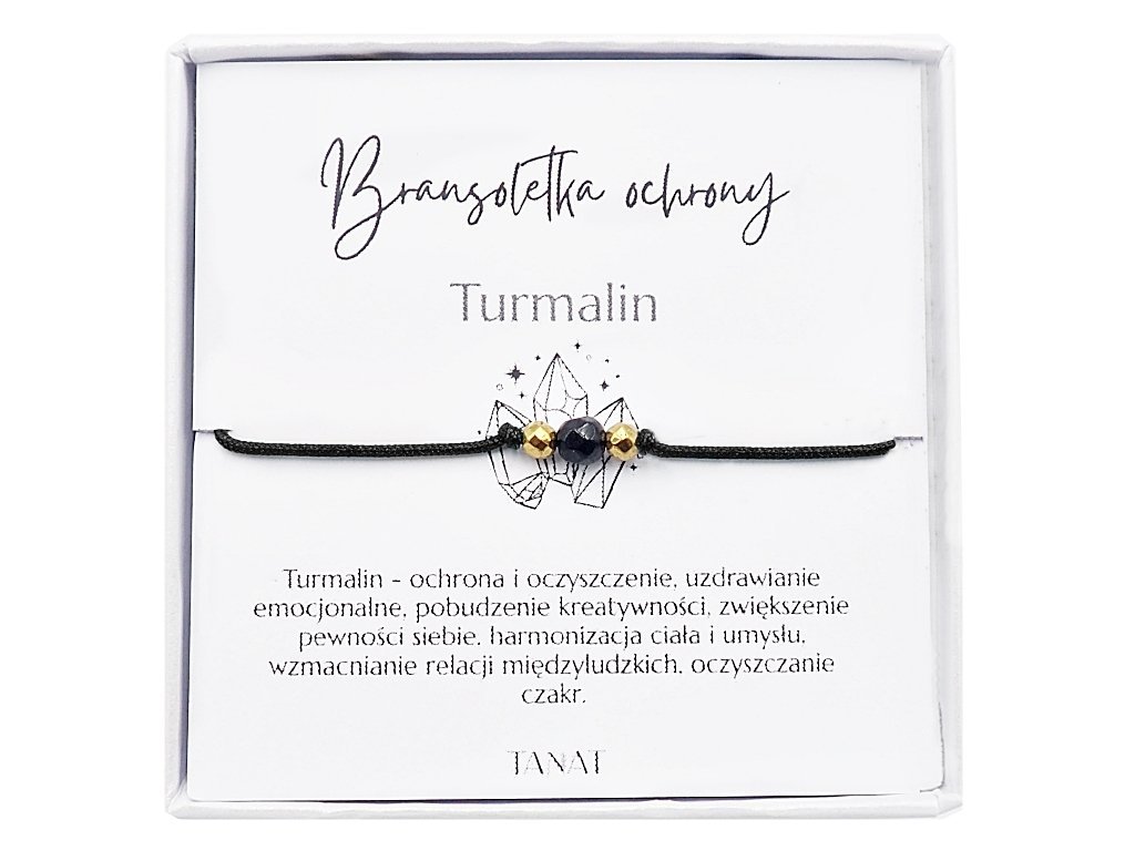 Czarna bransoletka szczęścia sznurkowa regulowana turmalin Ochrona