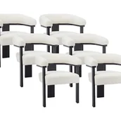 Krzesła - Zestaw 6 krzeseł z podłokietnikami z bukli i drewna kauczukowego - Biały i czarny - LIVELIA - miniaturka - grafika 1