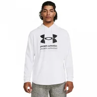 Koszulki sportowe męskie - Męska bluza dresowa nierozpinana z kapturem Under Armour UA Rival Terry Graphic Hood - biała - UNDER ARMOUR - miniaturka - grafika 1